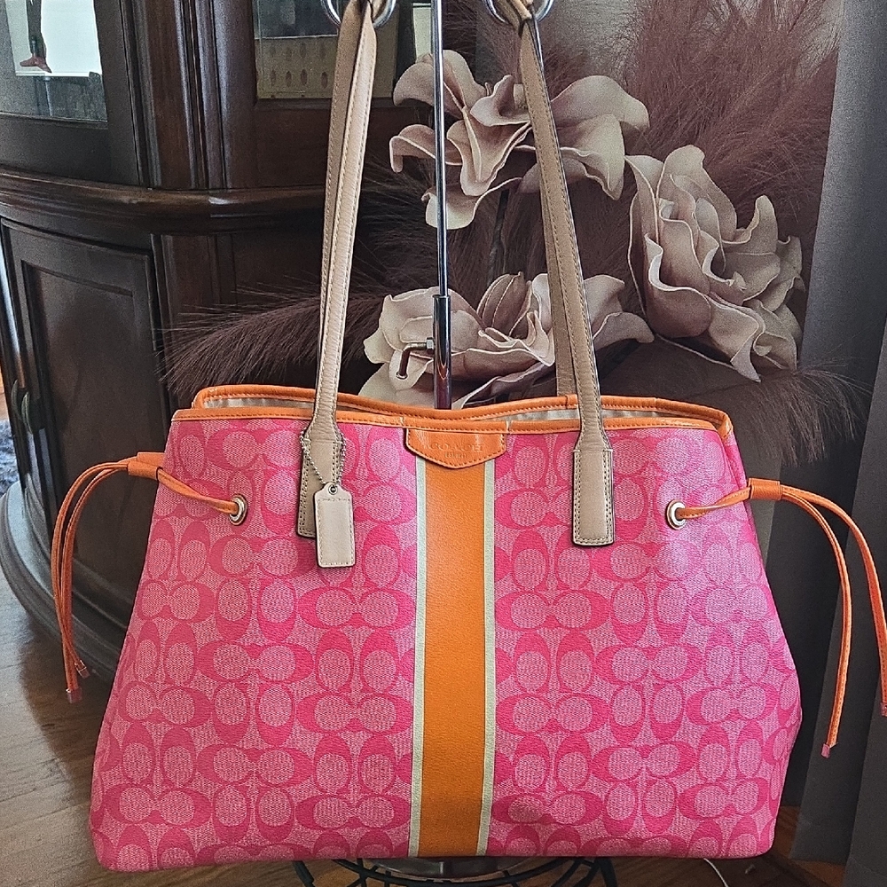 Coach Pink and Orange Signature Tote